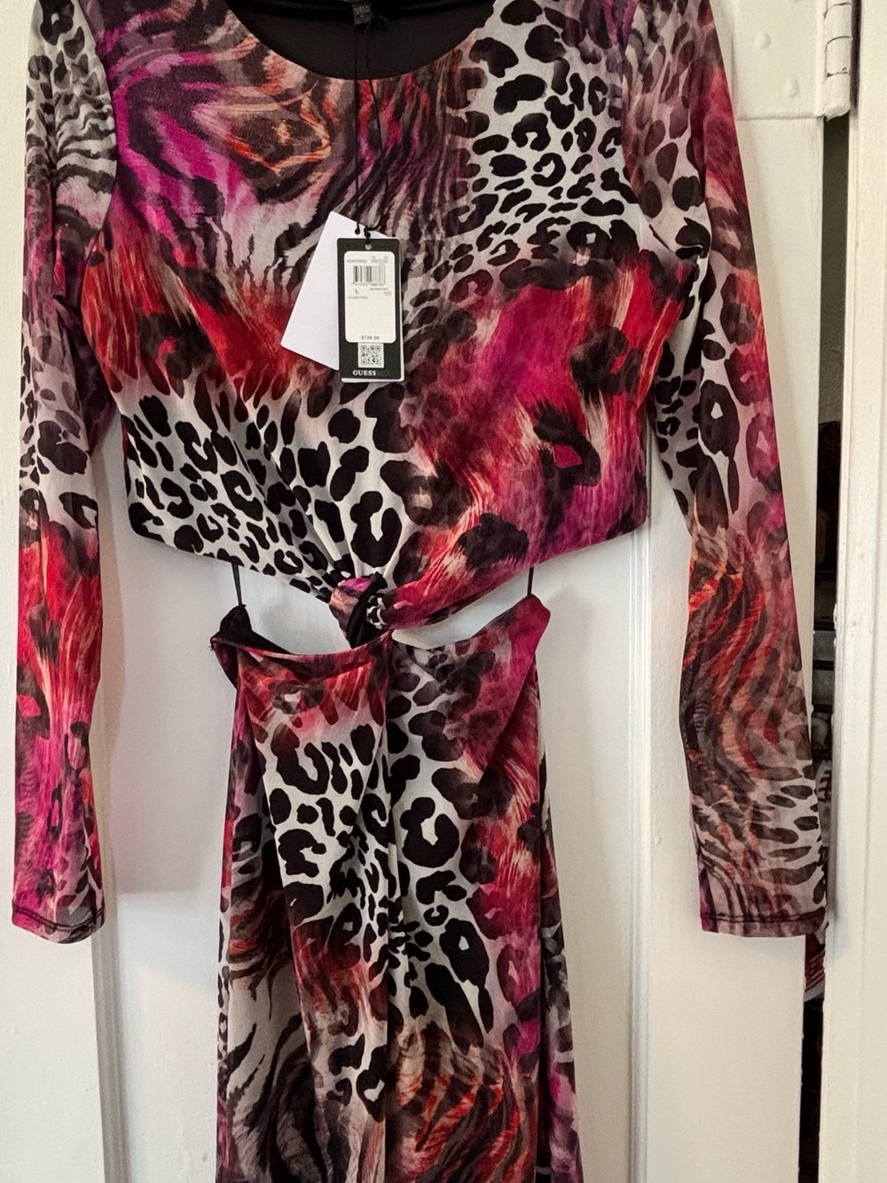 Guess Multicolor Animal Print Dress - Pink, Red & Black